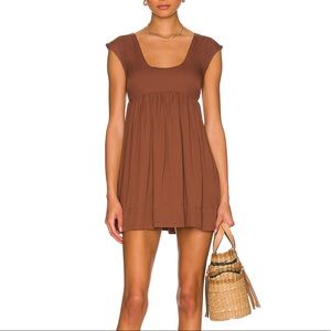 Anna Nata Brown Babydoll Mini Dress Empire Waist Cap Sleeve Pockets Scoop XS NEW